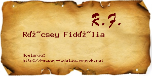 Récsey Fidélia névjegykártya
